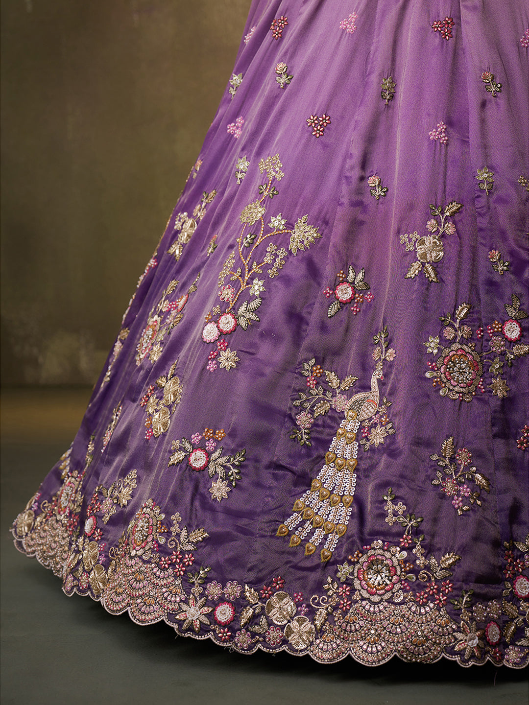 PURPLE - Tissue Fabric Sequins embroidery Lehenga & Unstitched Blouse With Dupatta
