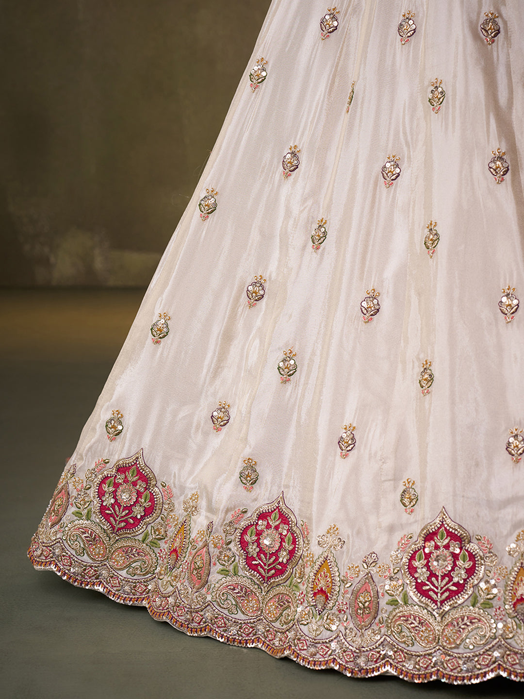 PINK - Tissue Fabric Sequins Thread & Embroidery Semi-Stitched Lehenga & Unstitched Blouse With Dupatta