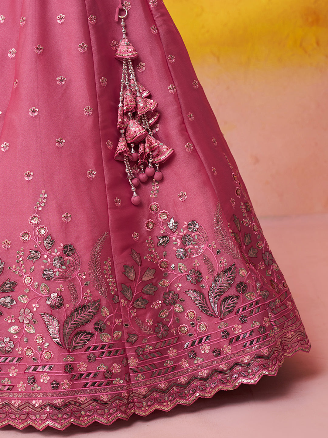 PINK - Organza Fabric Sequins & Embroidery Lehenga & Unstitched Blouse With Dupatta