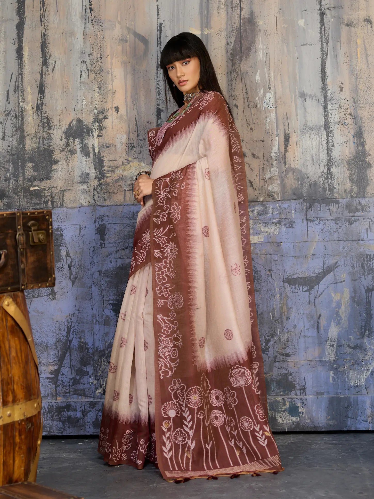 Beige-Brown Handloom Cotton Saree