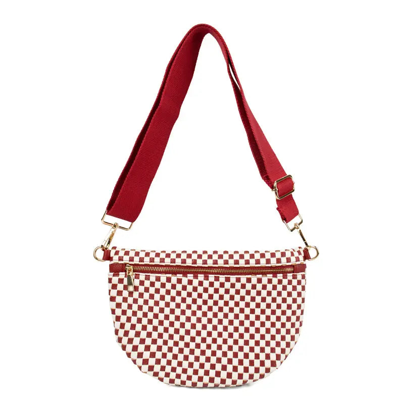 Ounamei Checkered Woven Crossbody Fanny Pack for Women – Adjustable Sling Bum Bag, Lightweight Everyday Travel Shoulder Purse