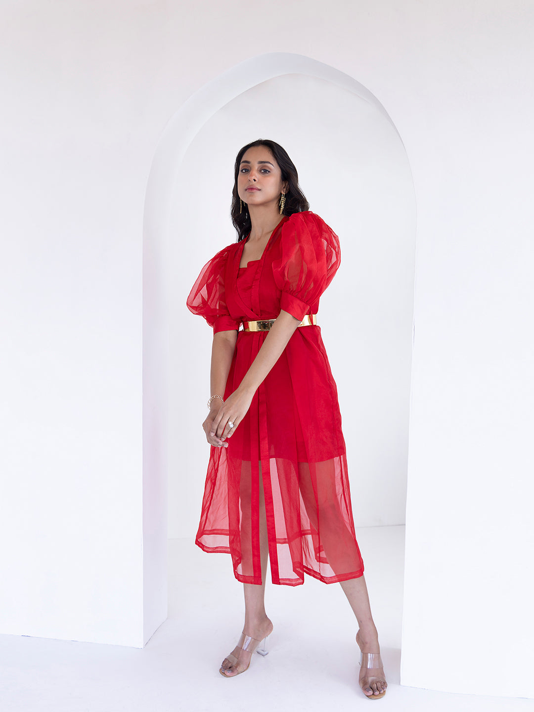 Ribbon Red Organza Dress