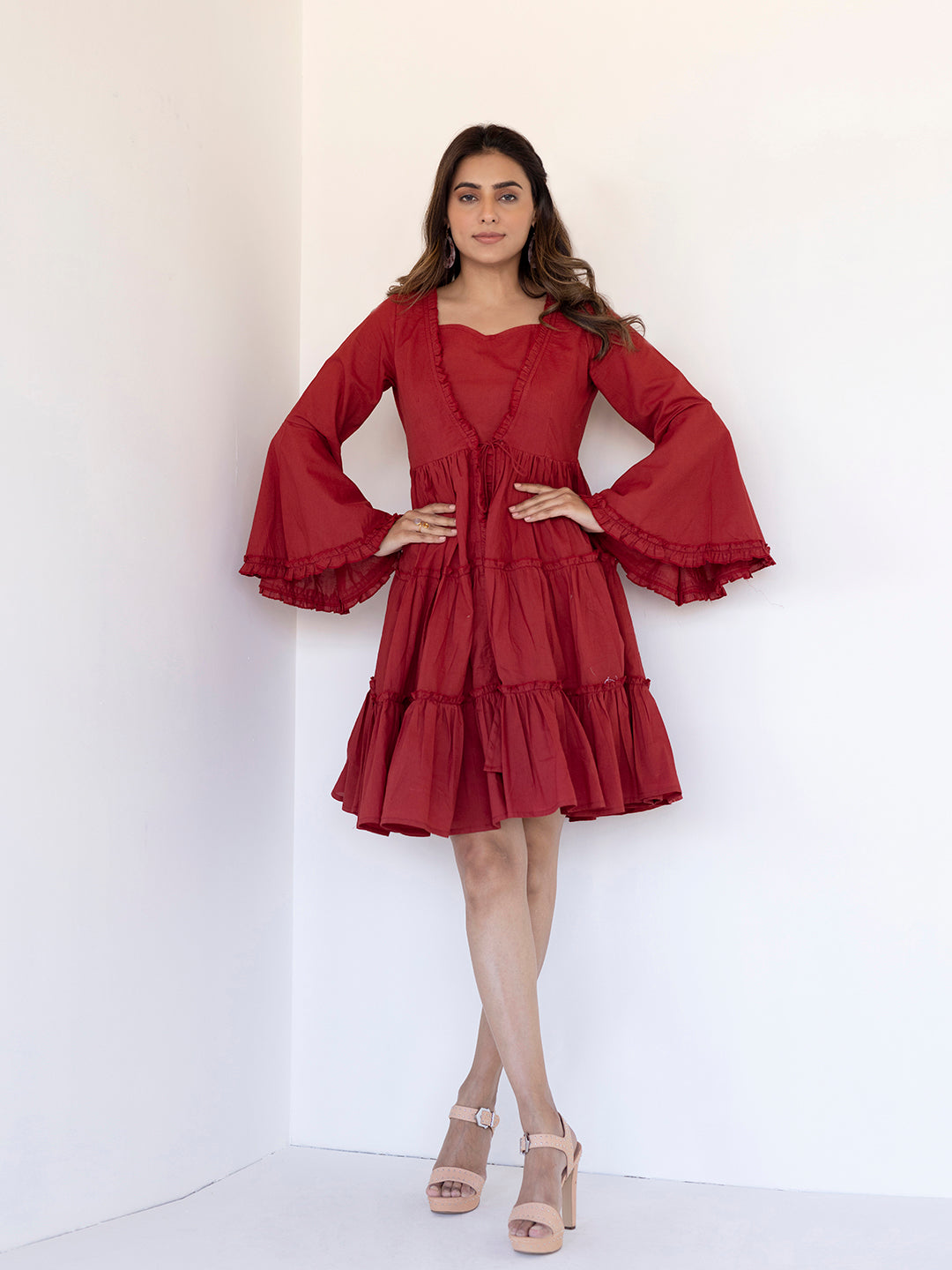 Rythmic Rustic Red Frill Dress - By Ragavi - qivii
