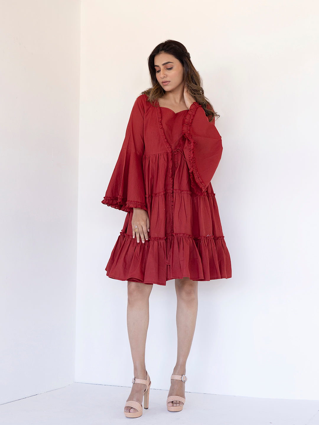 Rythmic Rustic Red Frill Dress - By Ragavi - qivii