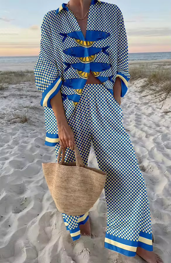 Linda | Elegant Printed Loose Fit Two Piece Summer Set by Qivii