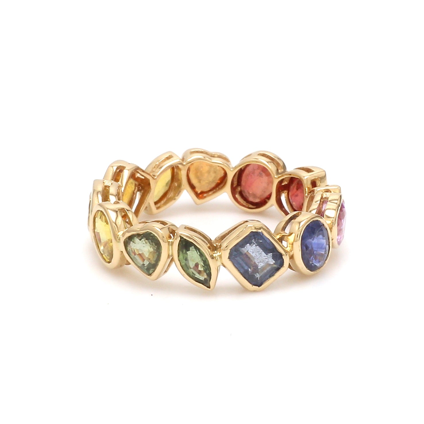 Rainbow Sapphire Mix Shape Bezel Ring - qivii