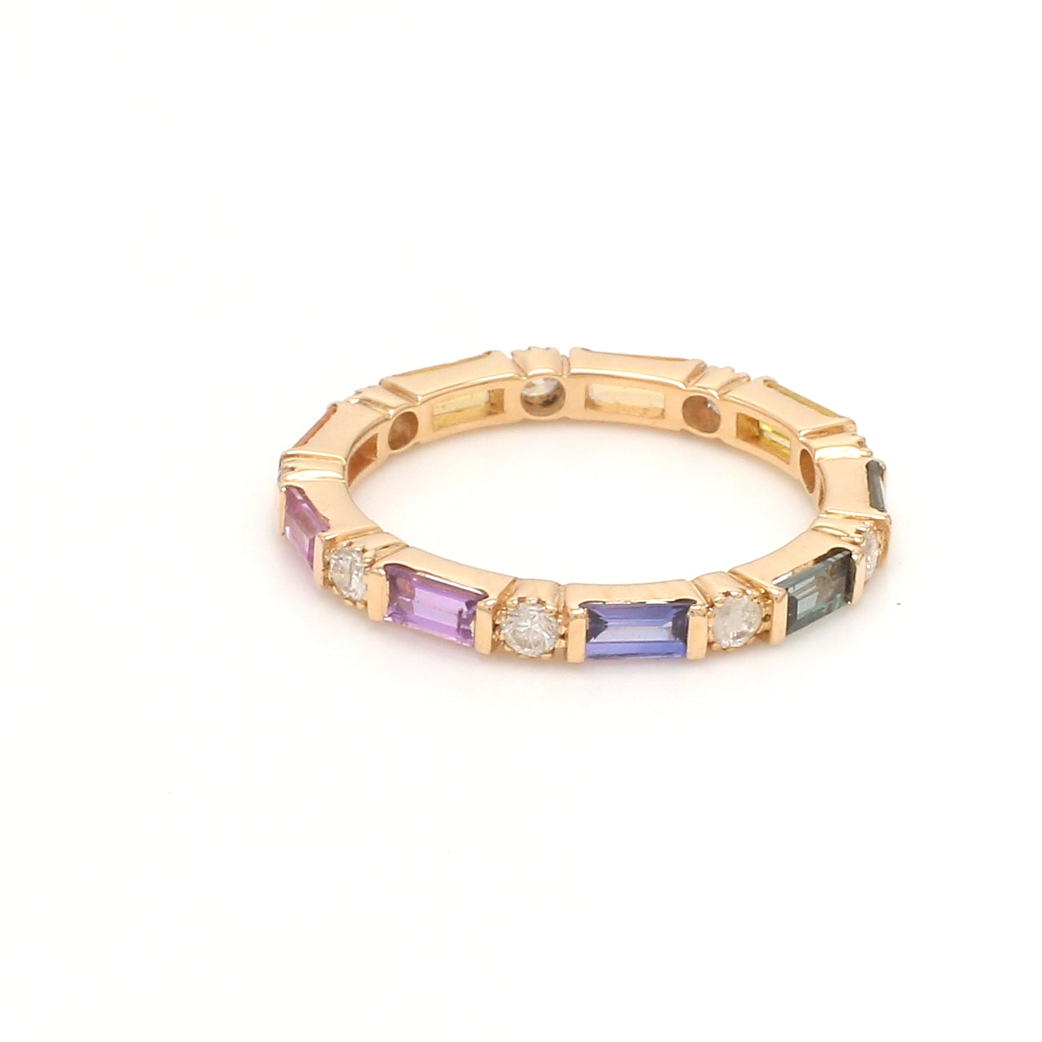 Rainbow Sapphire Baguette Diamond Alternate Ring - qivii