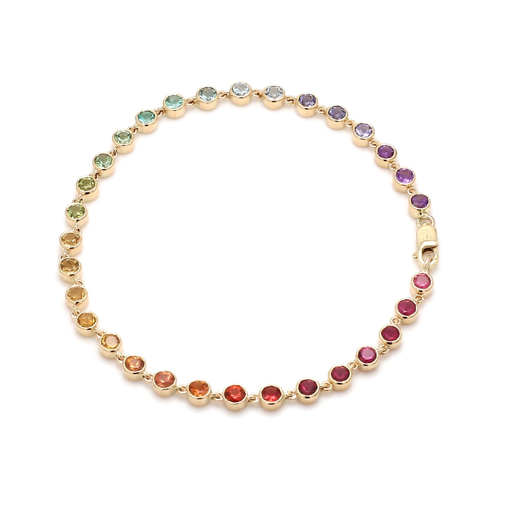 Rainbow Gemstone Round Link Chain Bracelet