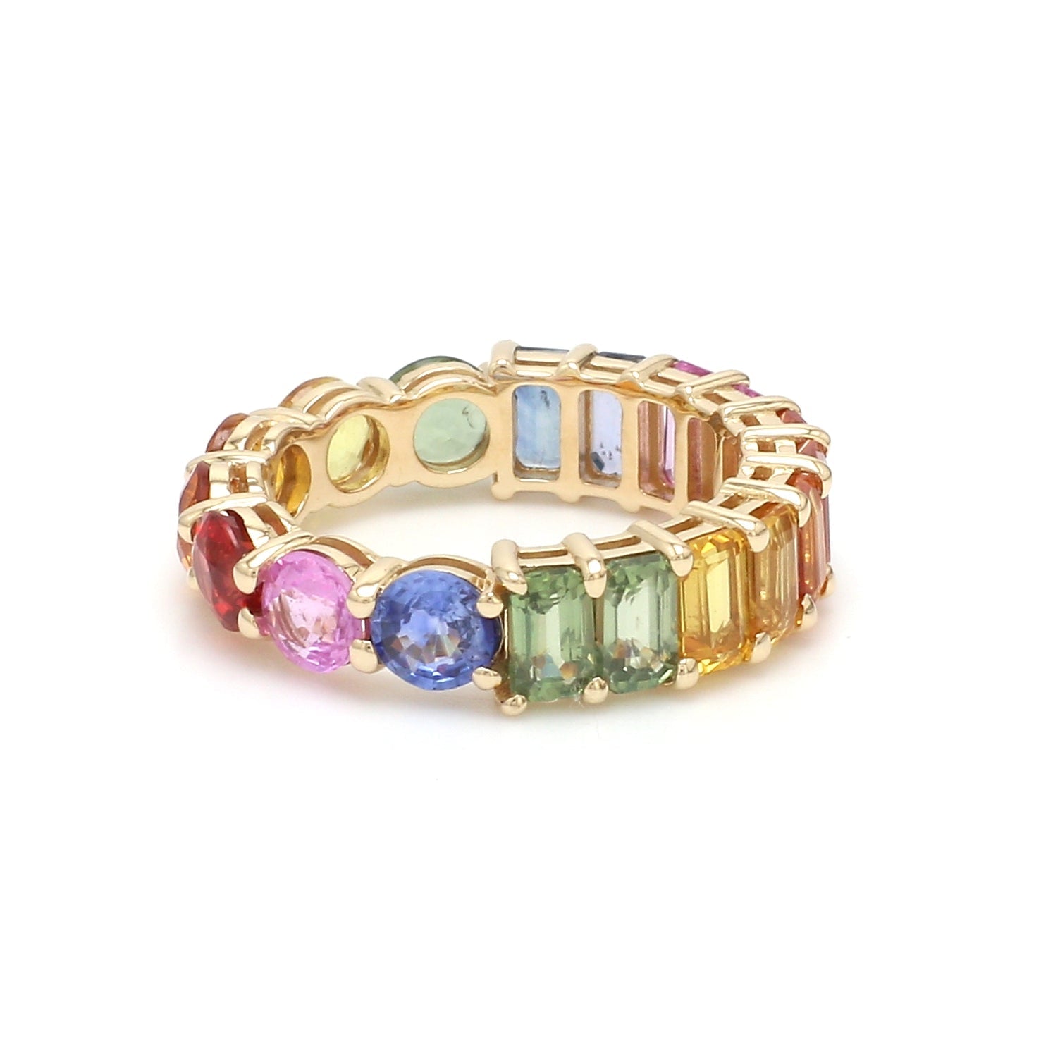 Rainbow Sapphire Half Emerald Cut and Half Round Ring - qivii