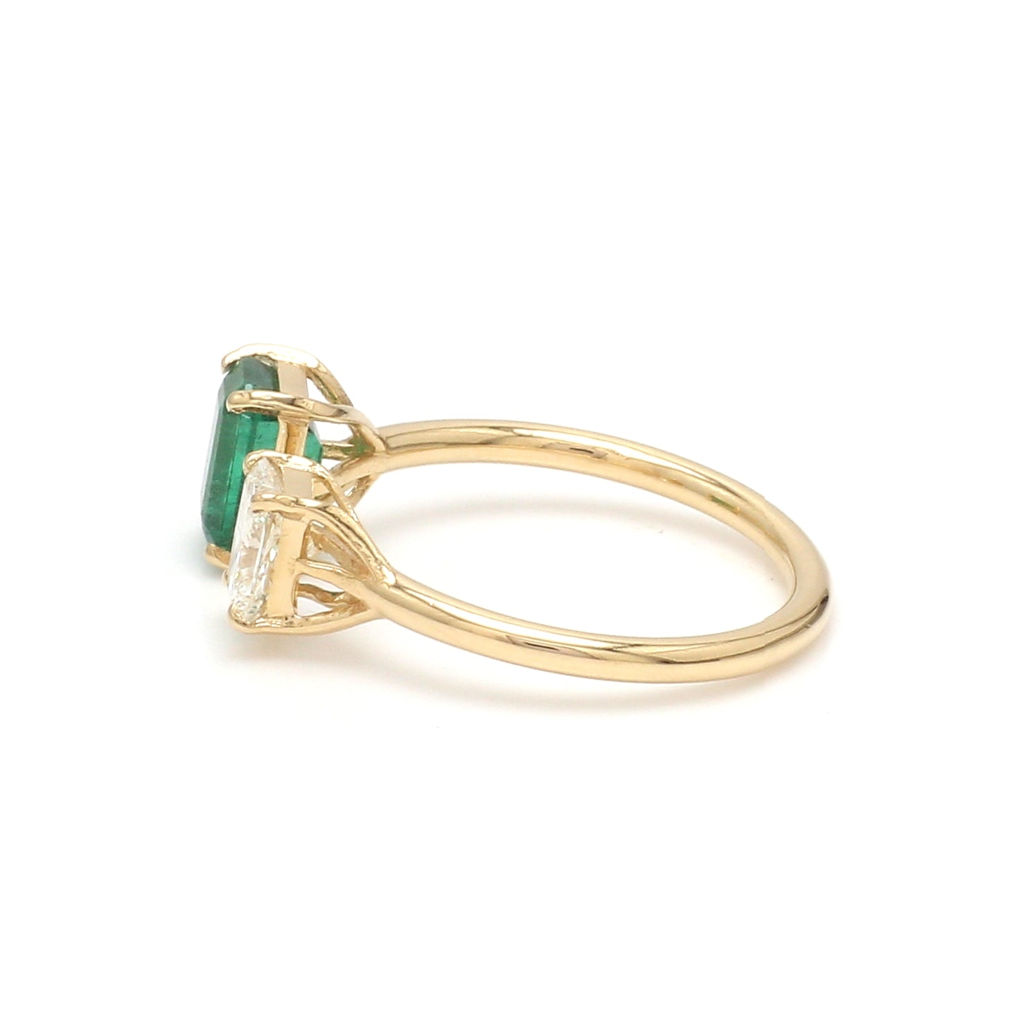 Emerald and Radiant Cut Diamond Open Ring - qivii