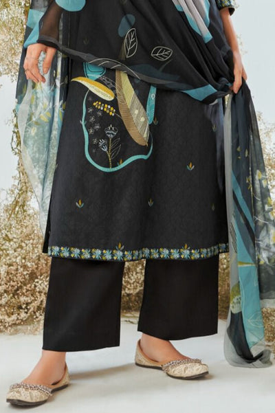 BLACK AND BLUE PREMIUM COTTON PRINTED WITH HAND WORK SALWAR SUIT