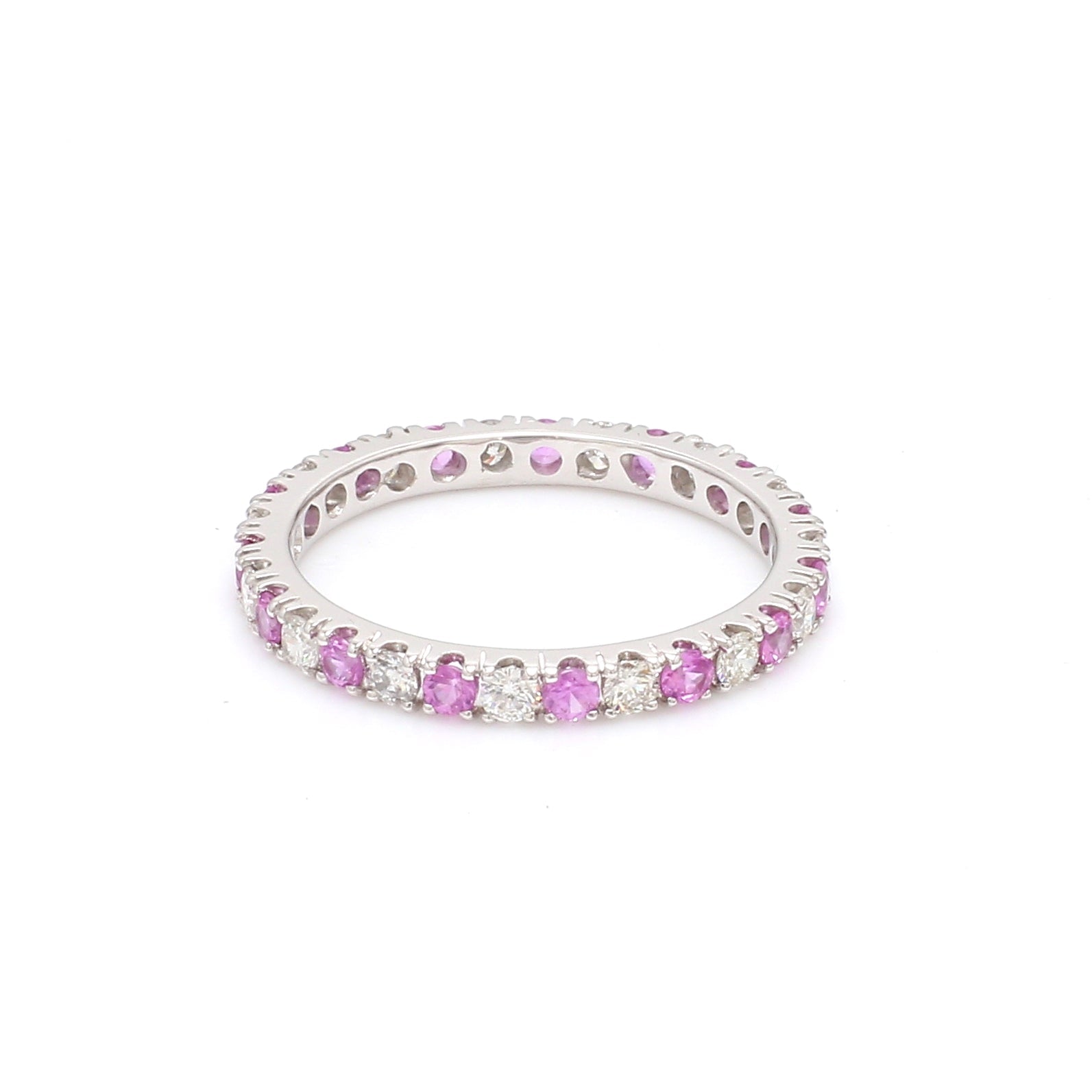 Pink Sapphire Round Alternate Diamond Ring - qivii
