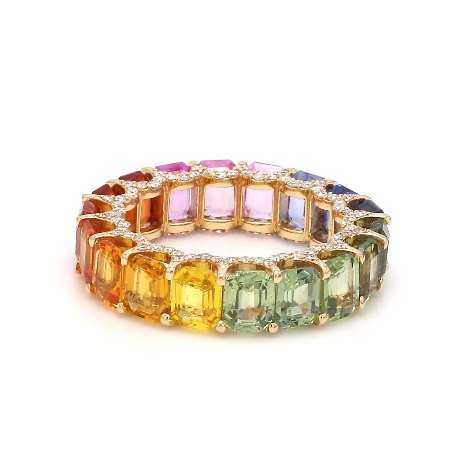 Rainbow Sapphire Emerald Cut Diamond Ring - qivii