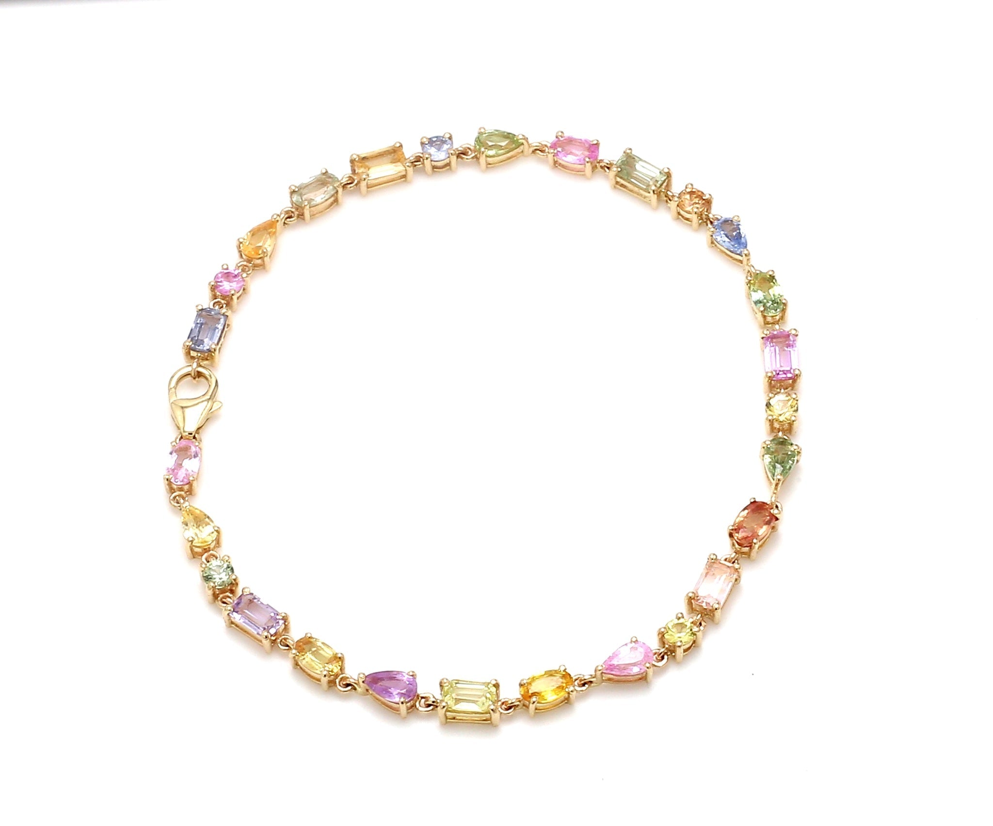 Rainbow Sapphire Pastel Shade Mix Shape Tennis Bracelet - qivii