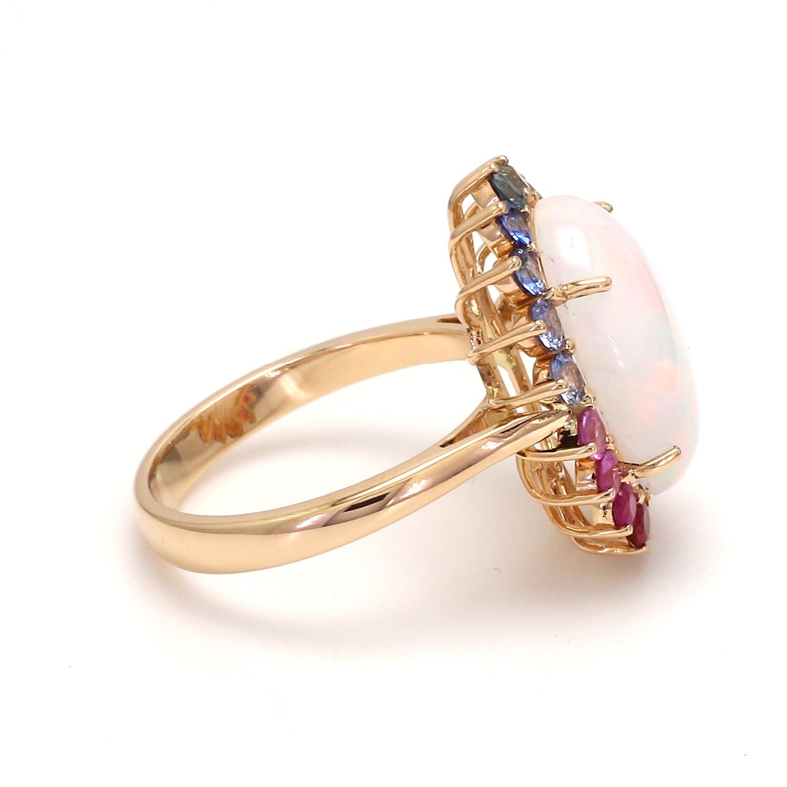 Opal and Rainbow Sapphire Halo Ring