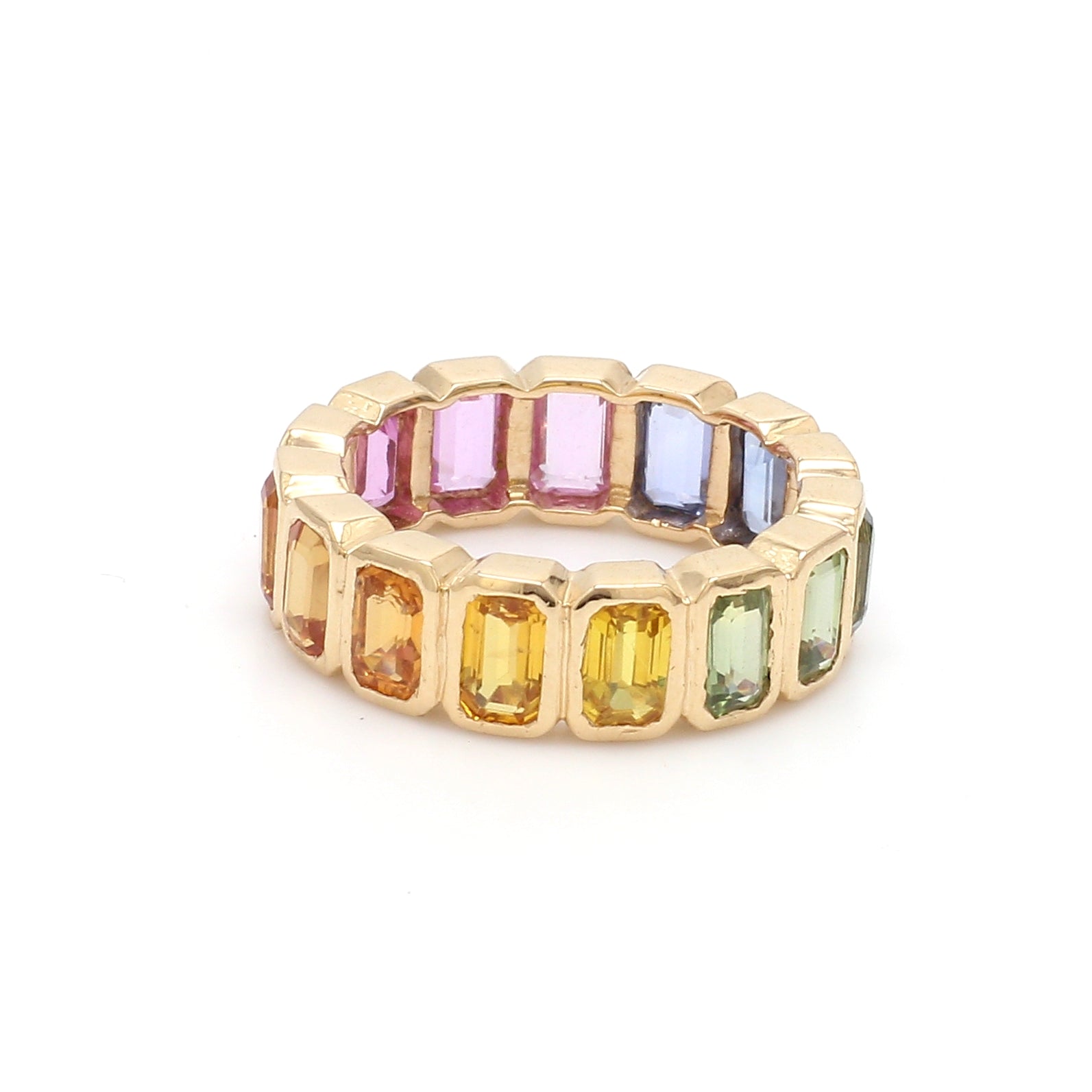 Rainbow Sapphire Octagon Bezel Set Ring - qivii