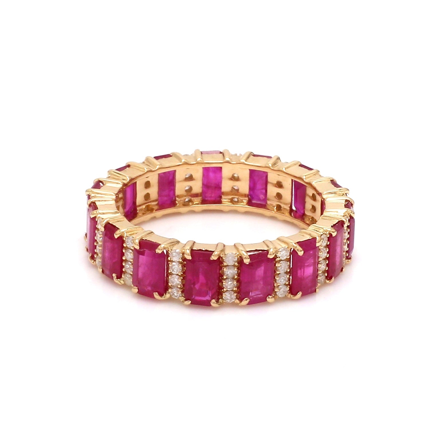 Real Ruby Diamond Emerald Cut Eternity Band Ring - qivii