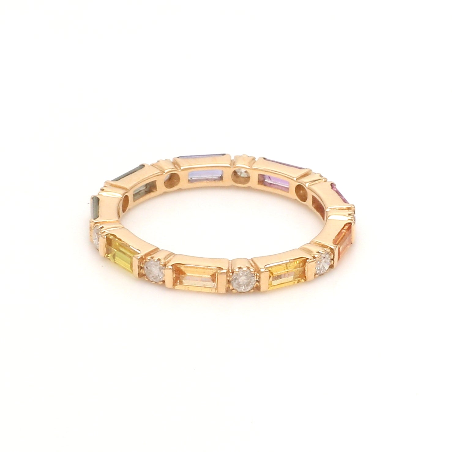 Rainbow Sapphire Baguette Diamond Alternate Ring - qivii