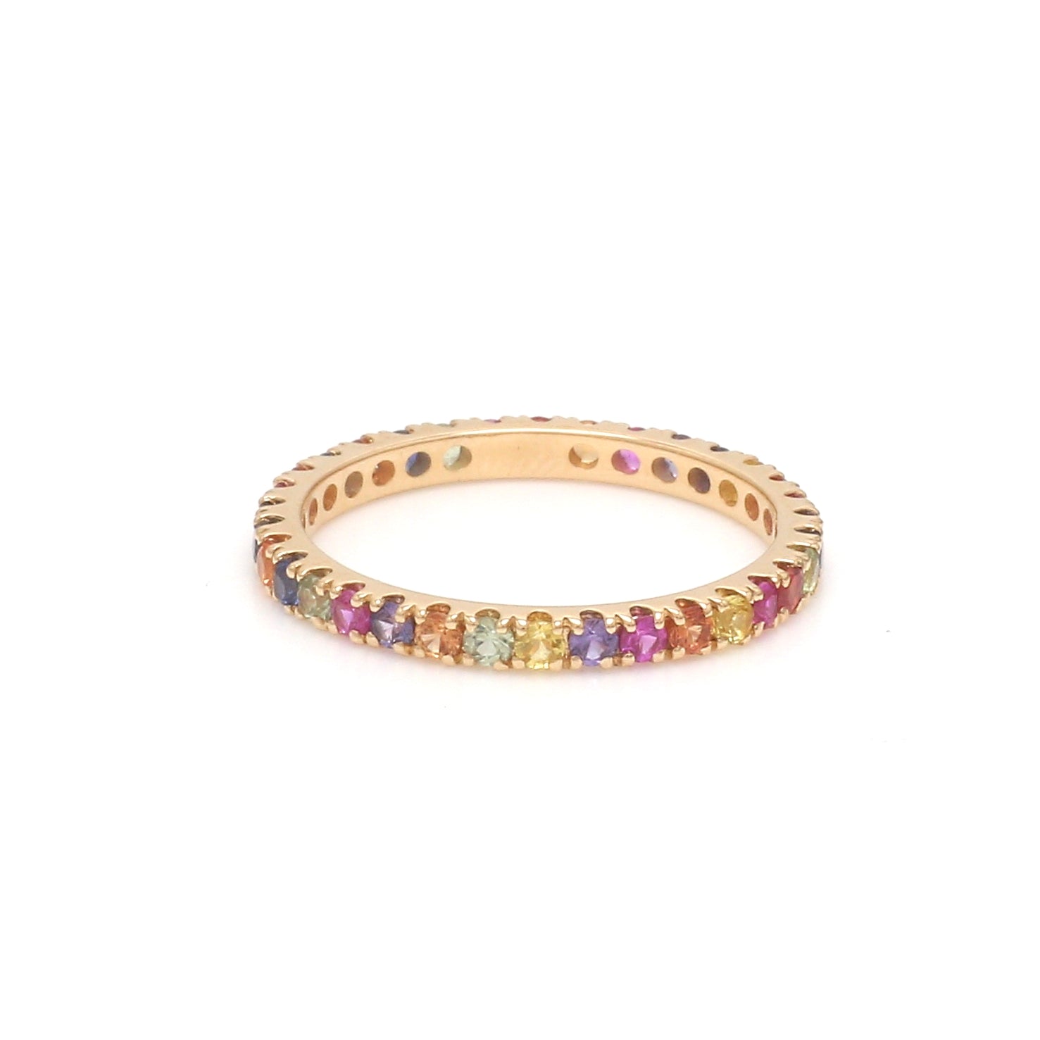Rainbow Sapphire Round Random Thin Ring - qivii