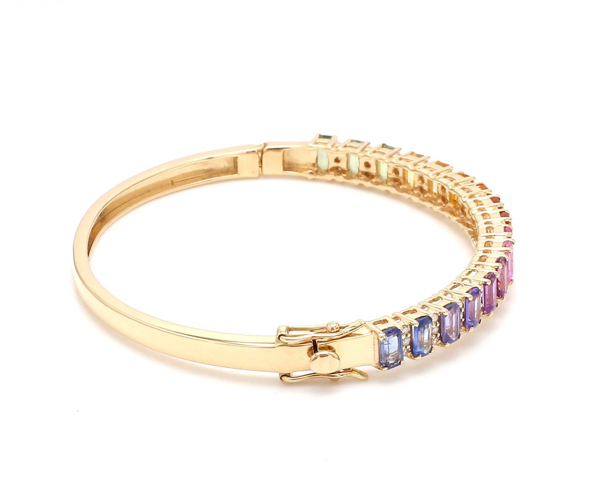 Rainbow Sapphire Octagon Diamond Bangle - qivii