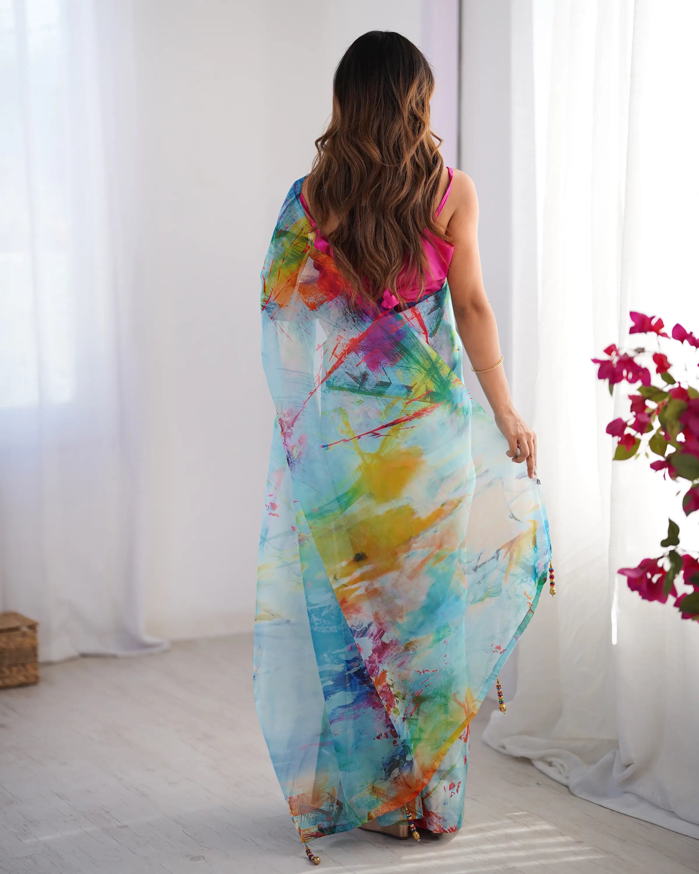 Multicolor Digital Printed Organza Saree