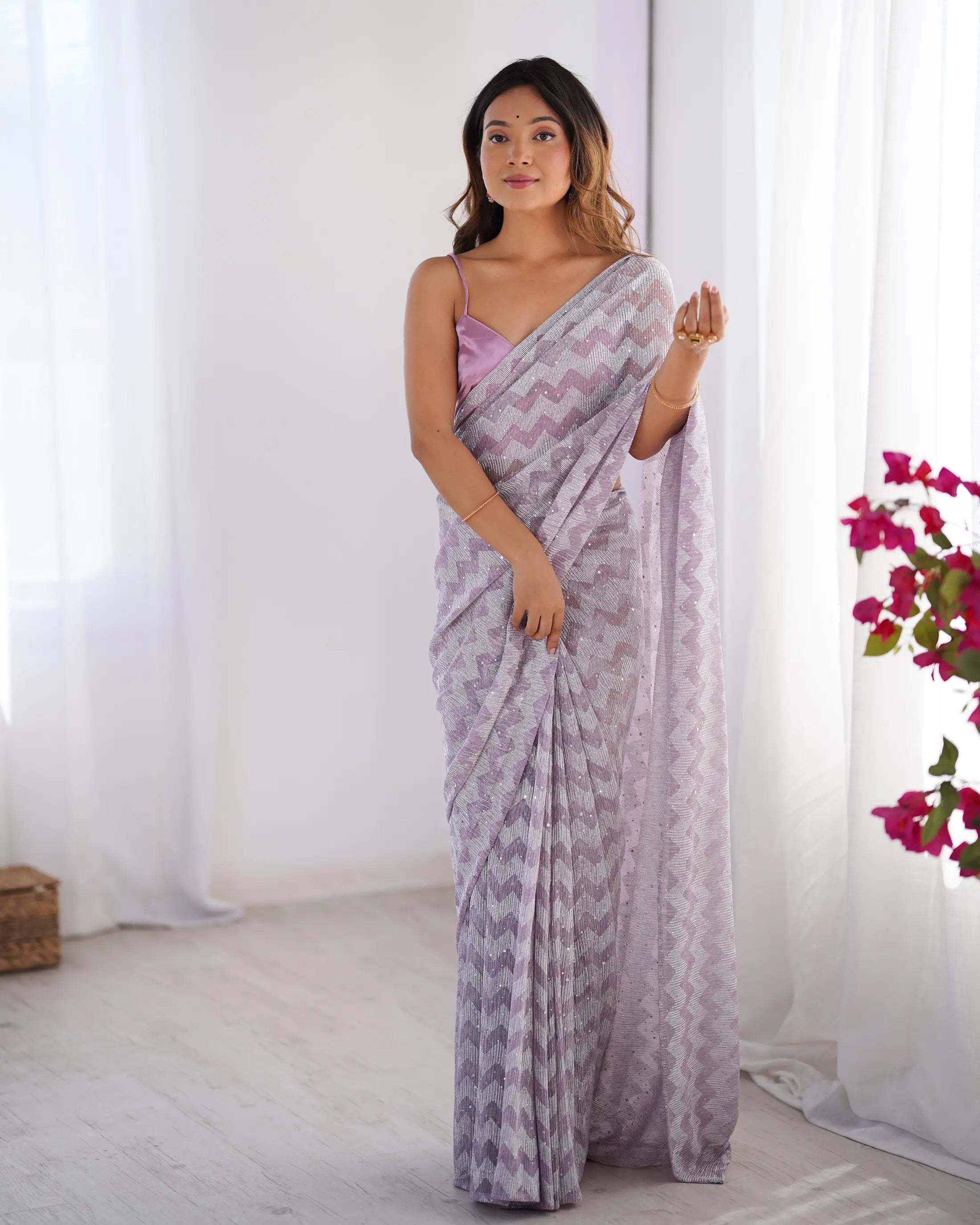 Dusty Pink Designer Woven Knitted Saree - qivii