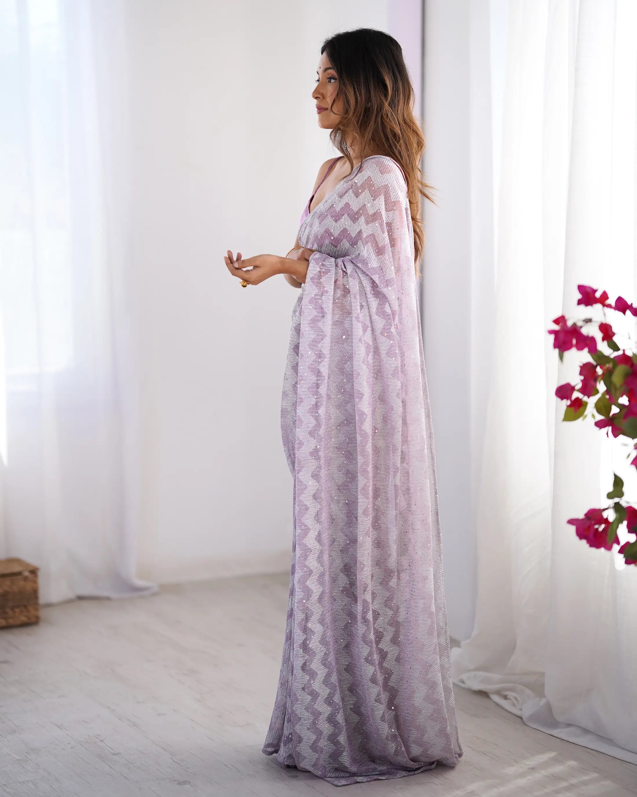 Dusty Pink Designer Woven Knitted Saree - qivii