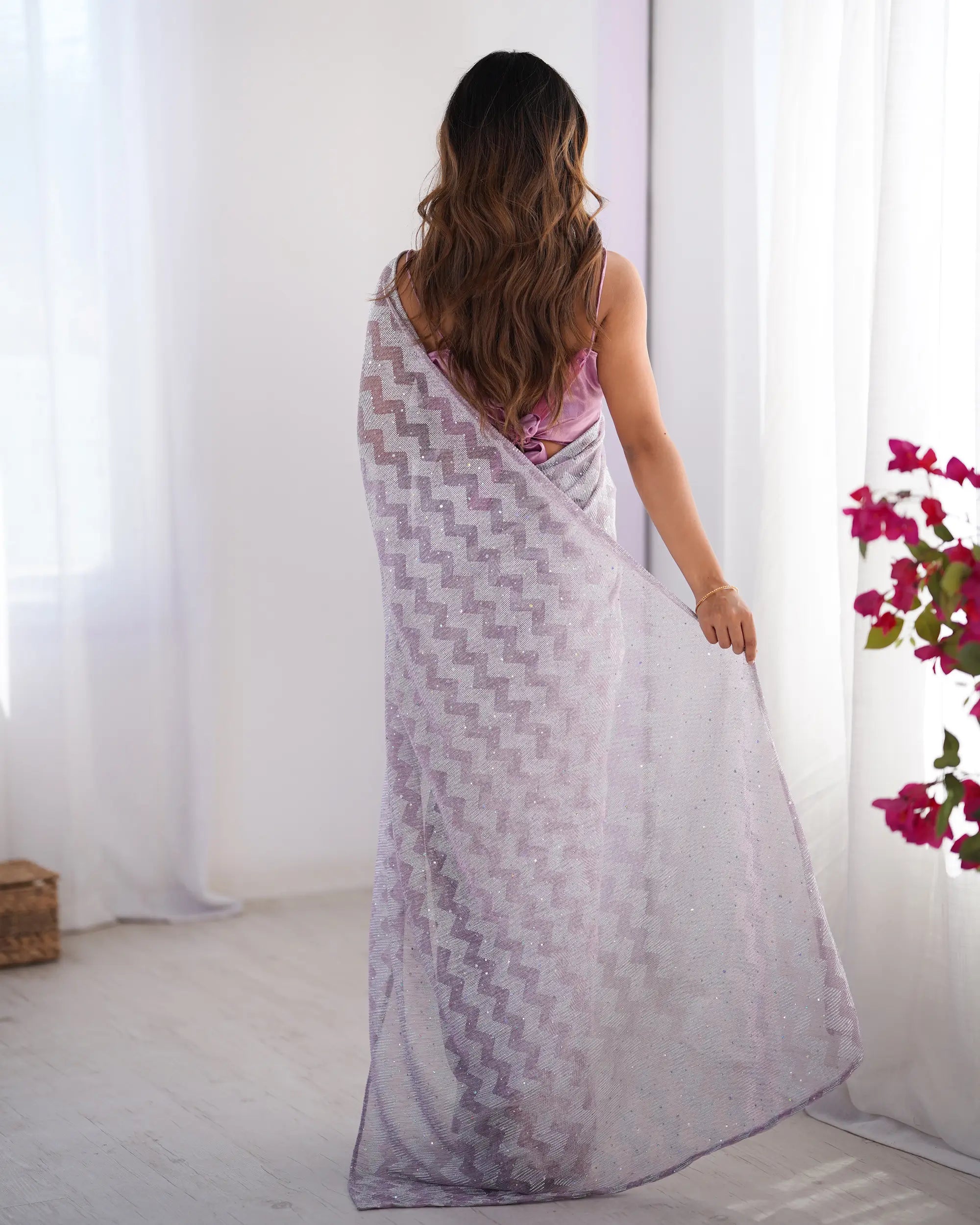Dusty Pink Designer Woven Knitted Saree - qivii