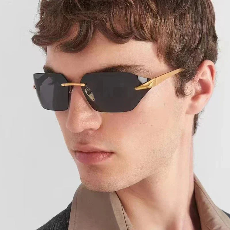 Golden Rimless Shades - By Qivii