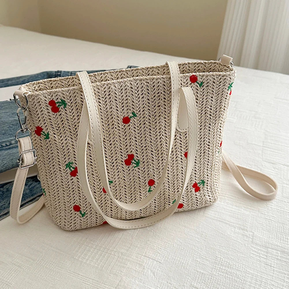 Cherry Raffia Tote