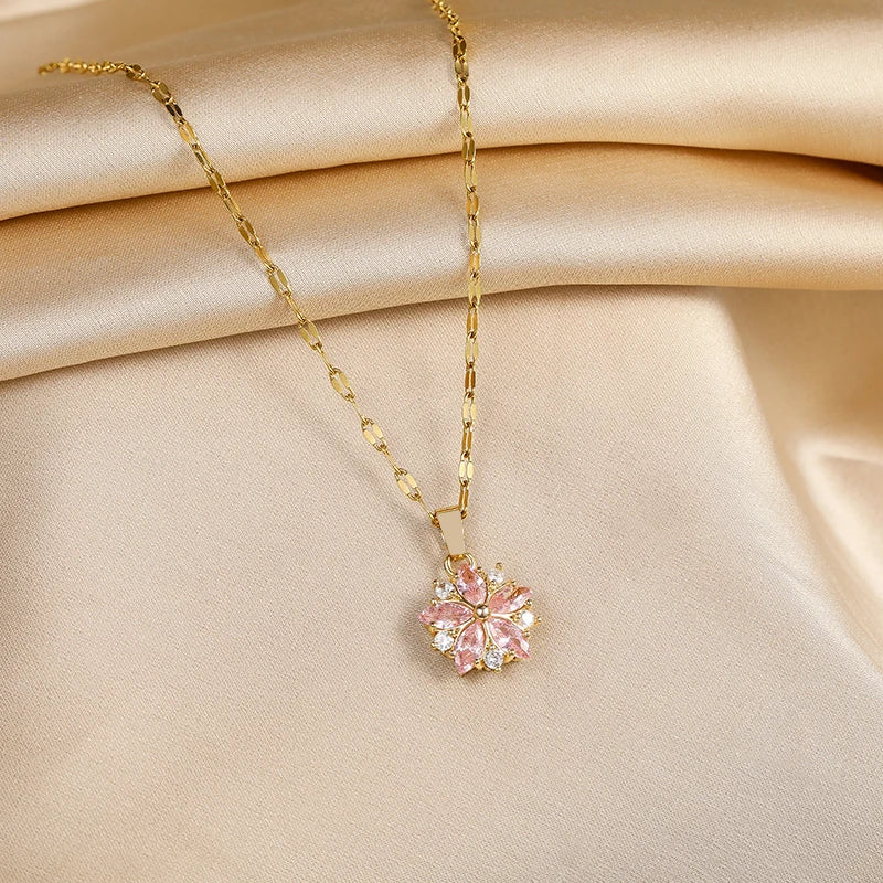 Collier Sakura Rose Romantique in Roestvrij Staal - By Qivii
