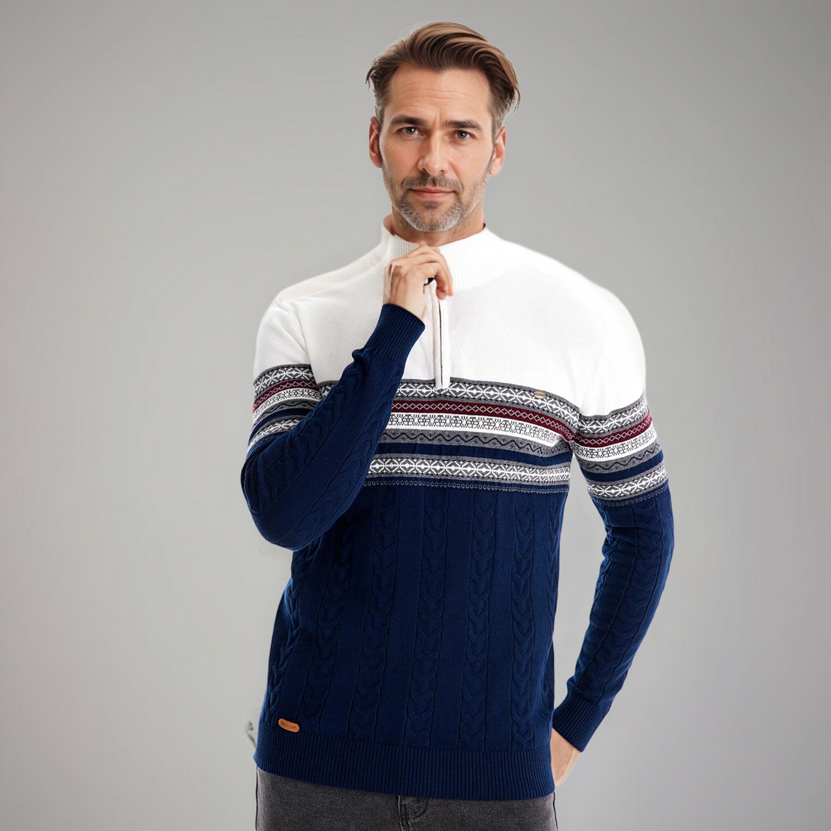 Henry™ - Stijlvolle Fair Isle Half Zip Trui - By Qivii