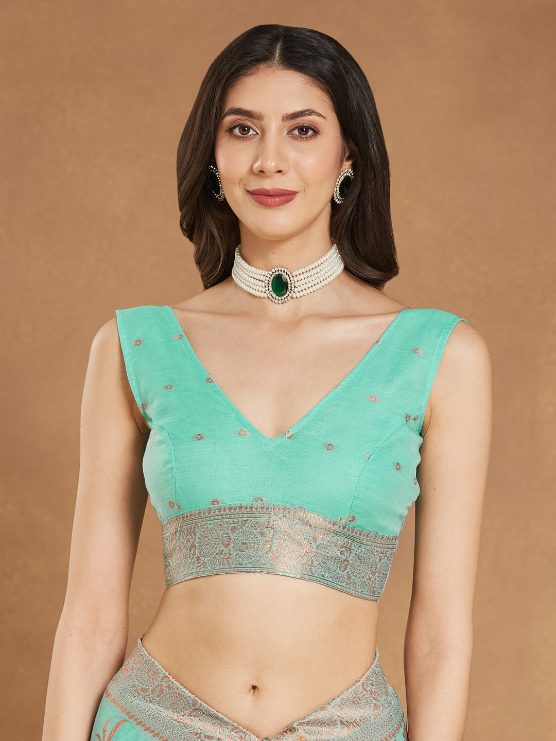 Janasya Women's Sea Blue Linen Blend Floral Woven Design Jacquard Saree with Blouse Piece - qivii