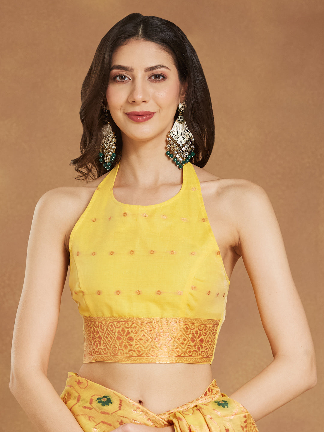 Janasya Women's Yellow Linen Blend Patola Woven Design Jacquard Saree with Blouse Piece - qivii