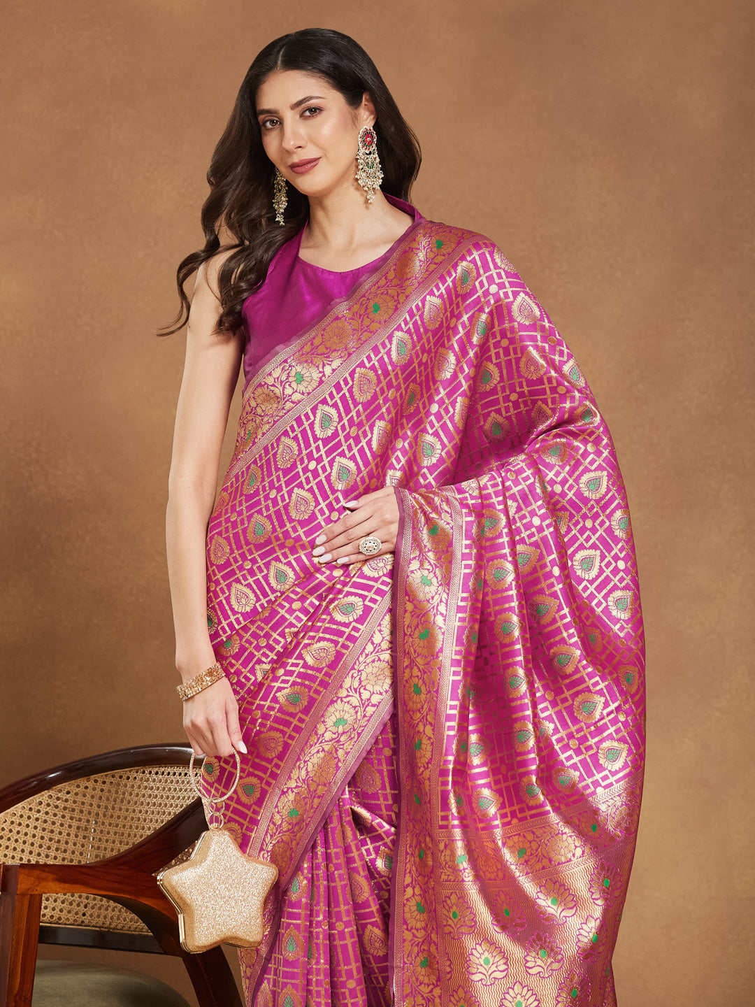 Janasya Women's Pink Silk Blend Ethnic Motifs Woven Design Jacquard Saree with Blouse Piece - qivii