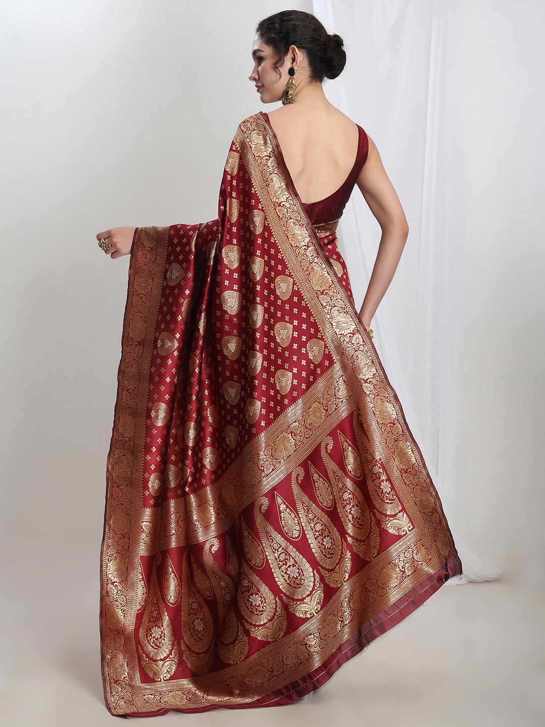 Janasya Women's Maroon Silk Blend Ethnic Motifs Woven Design Jacquard Saree with Blouse Piece - qivii