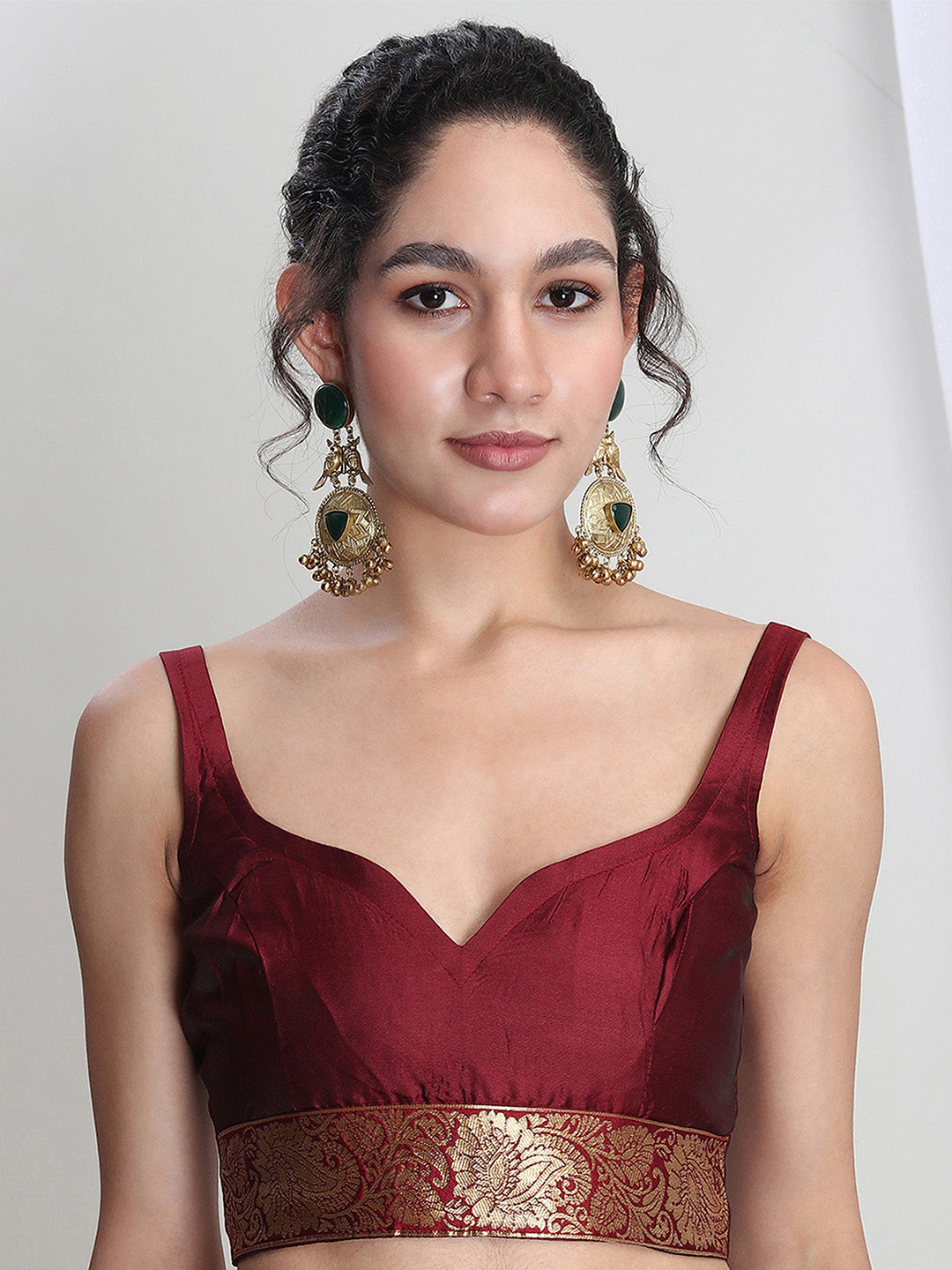 Janasya Women's Maroon Silk Blend Ethnic Motifs Woven Design Jacquard Saree with Blouse Piece - qivii