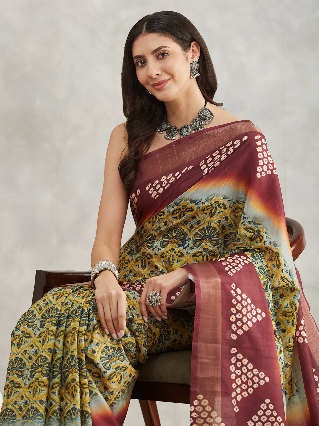 Janasya Women's Yellow Silk Blend Ethnic Motifs Printed Printed Saree with Blouse Piece - qivii