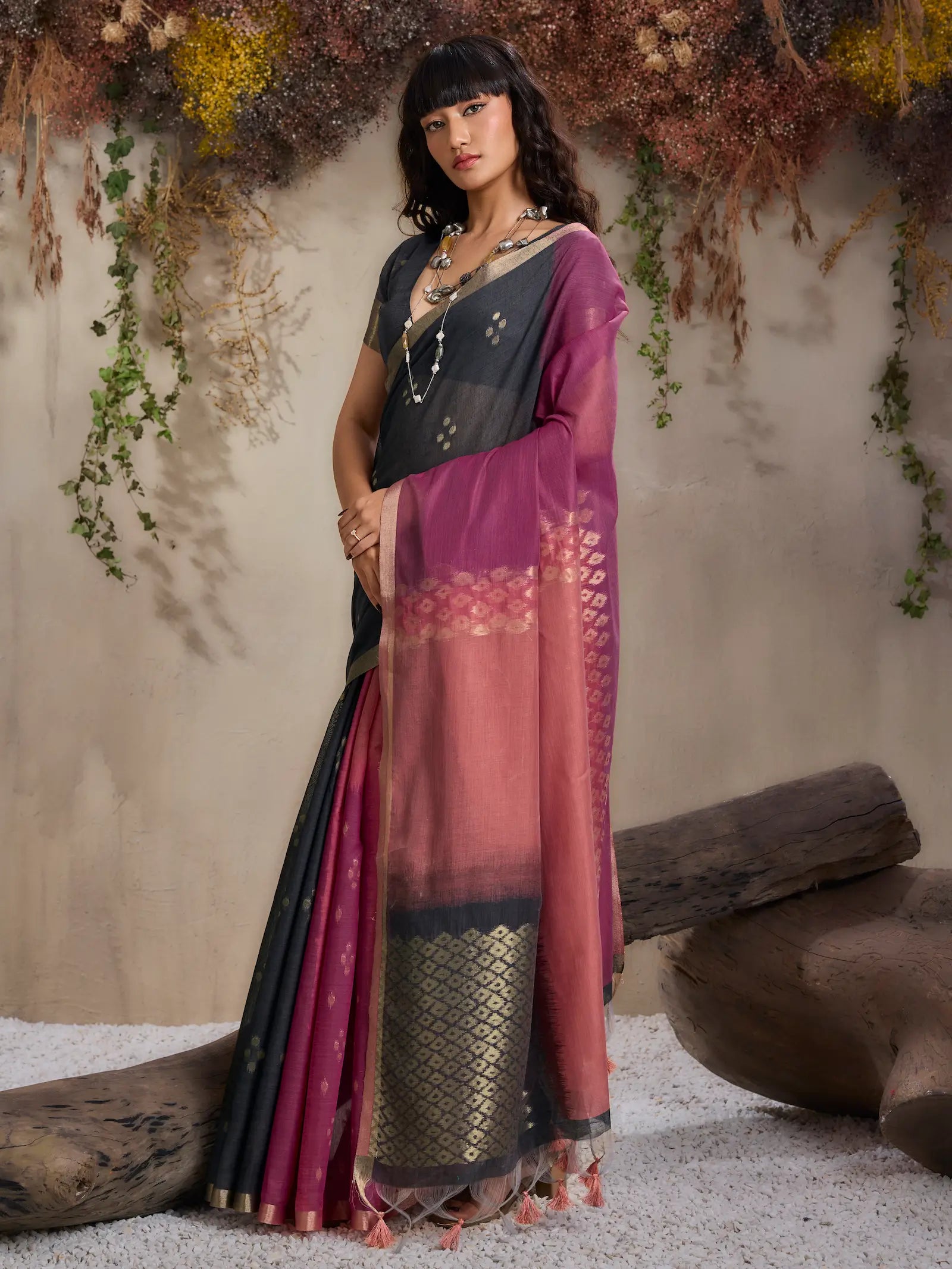 Pink-Maroon Handloom Cotton Saree