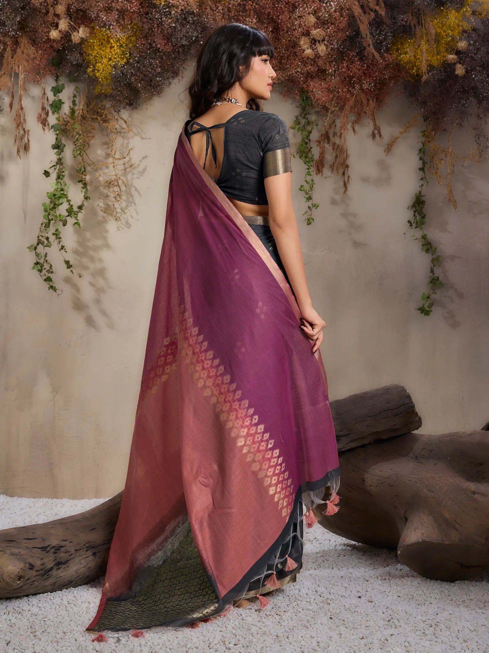 Pink-Maroon Handloom Cotton Saree