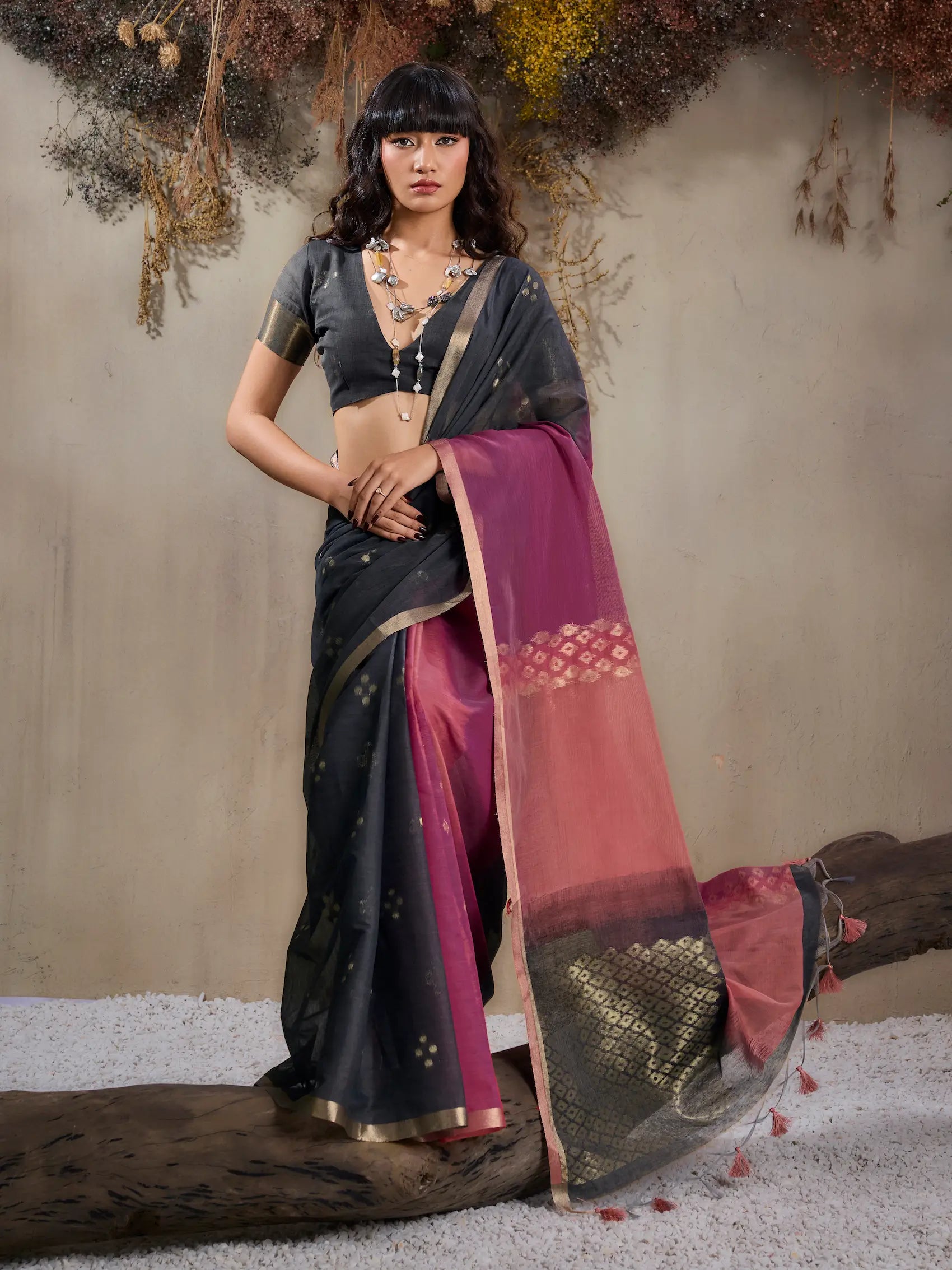 Pink-Maroon Handloom Cotton Saree