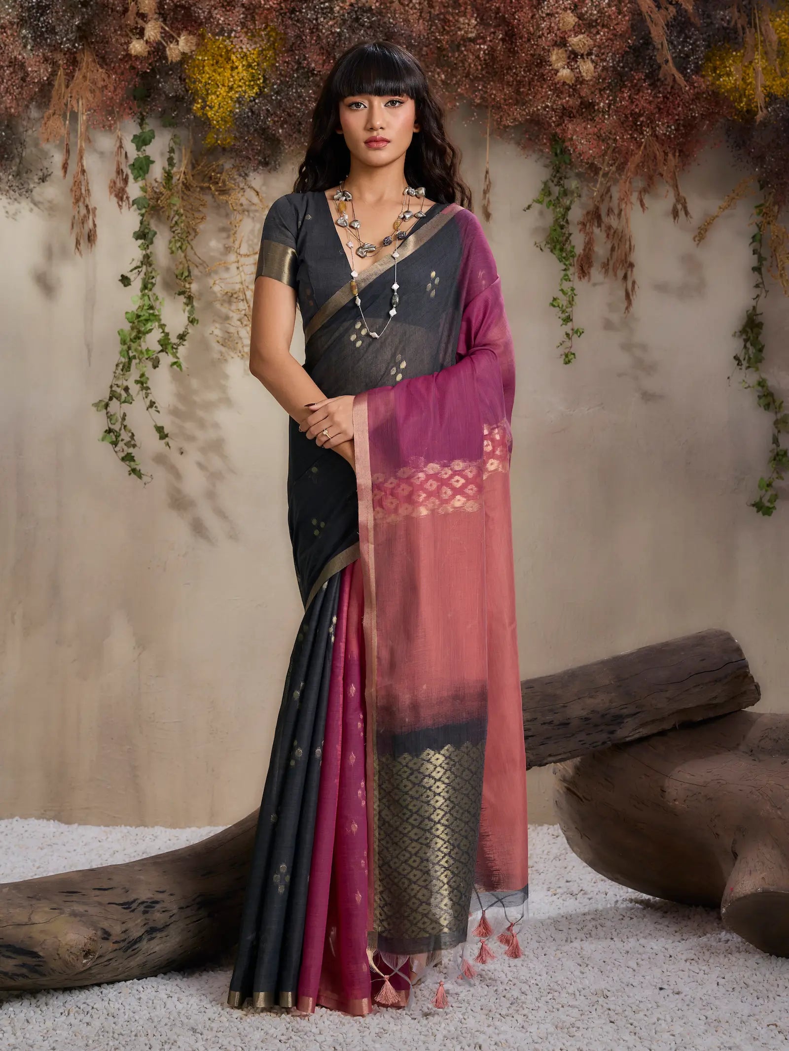 Pink-Maroon Handloom Cotton Saree