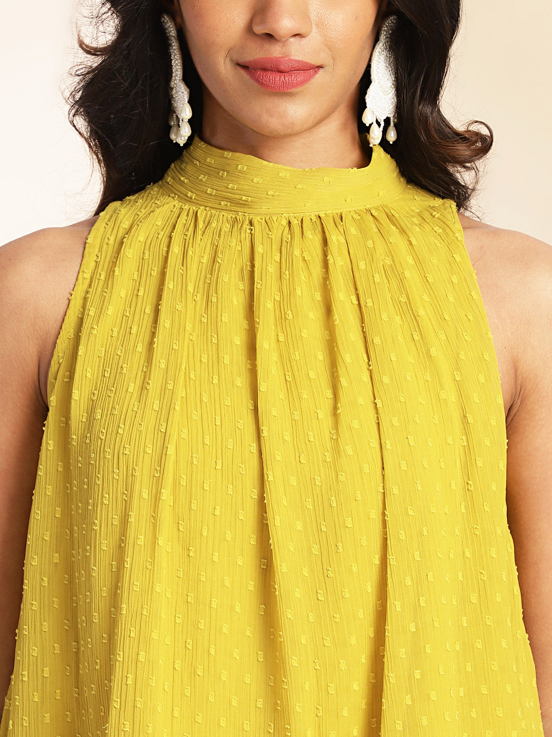 Yellow Dobby Chiffon Solid Co-ord Set - qivii