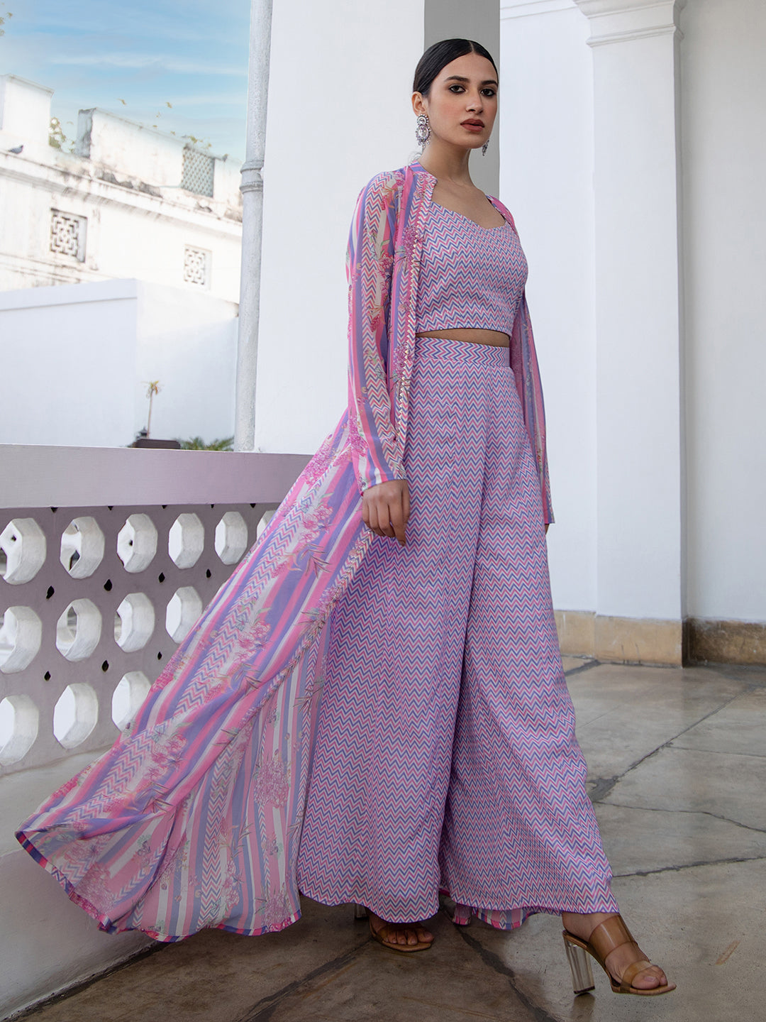 Lavender Georgette Chevron Co-ord Set - qivii