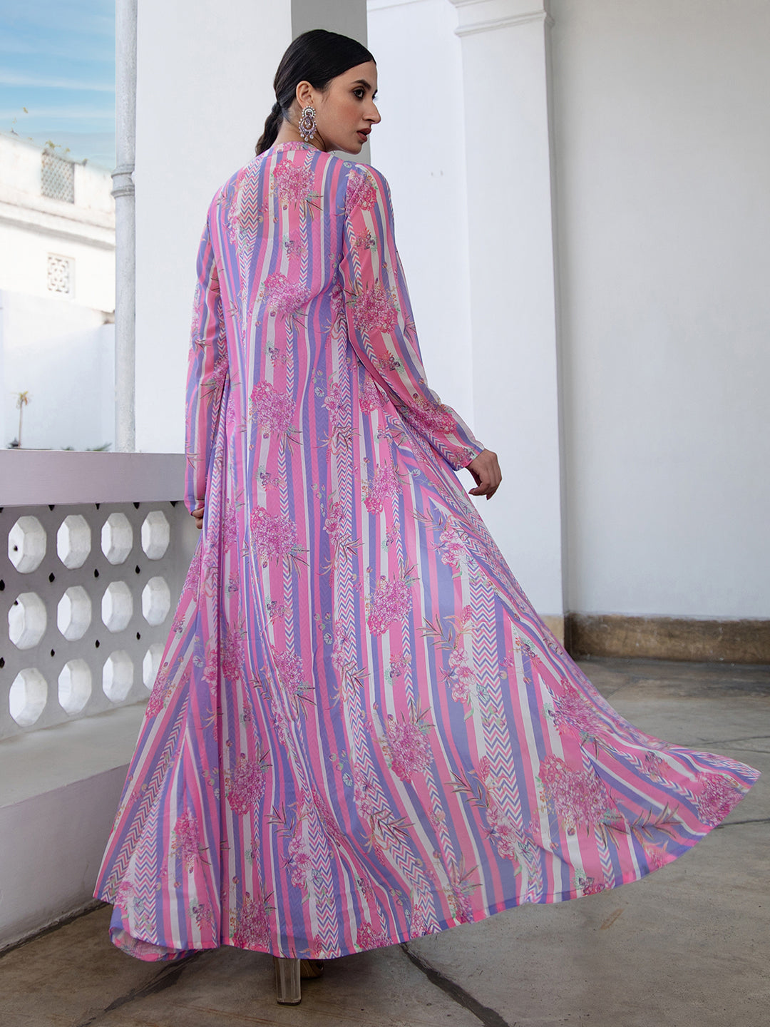 Lavender Georgette Chevron Co-ord Set - qivii