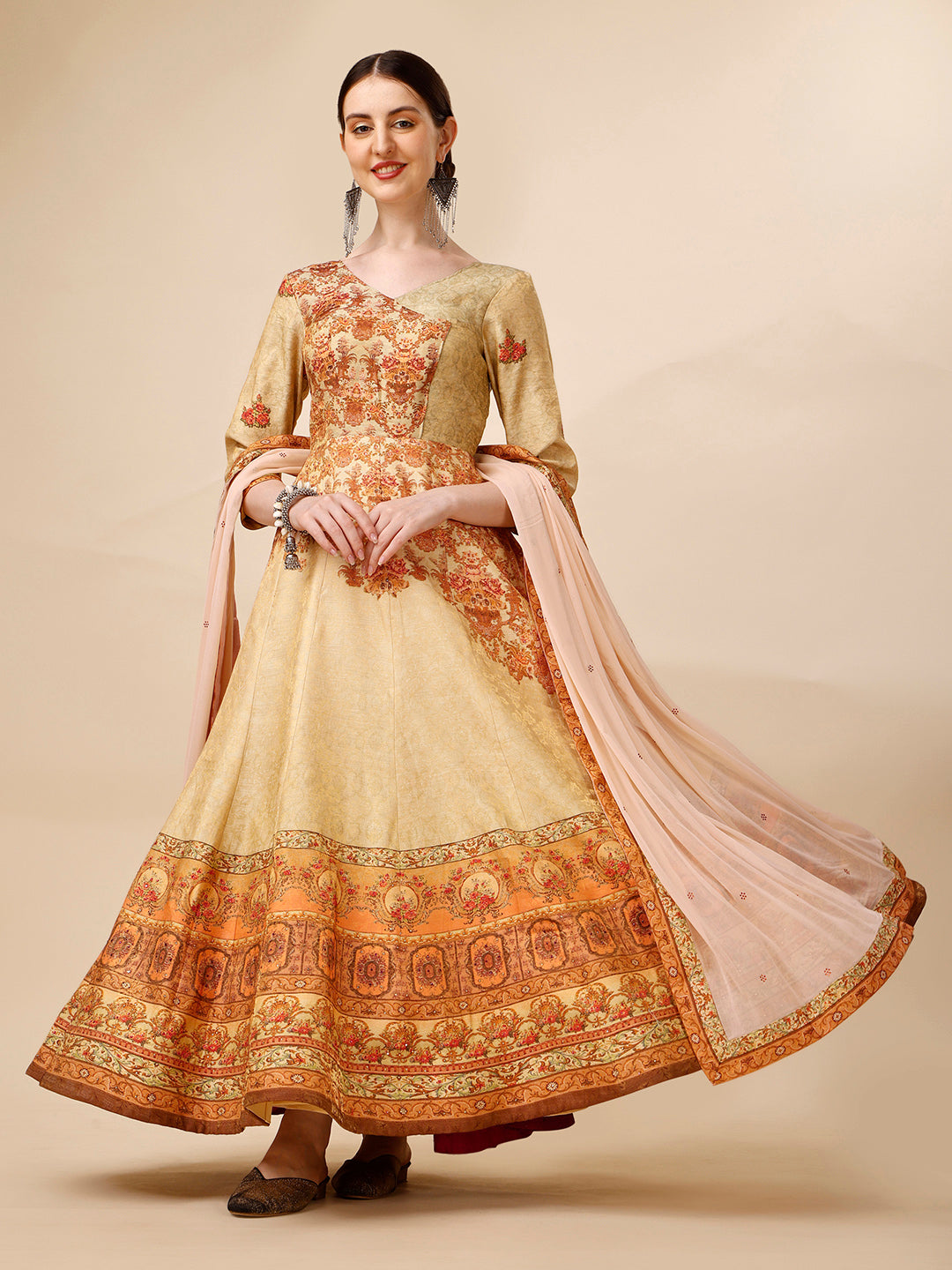 Timeless Charm: A Banarasi Jacquard Silk Gown - qivii