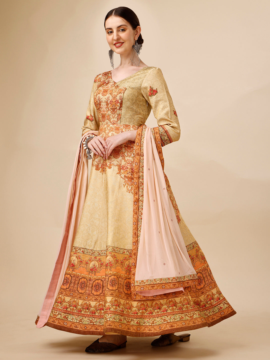 Timeless Charm: A Banarasi Jacquard Silk Gown - qivii