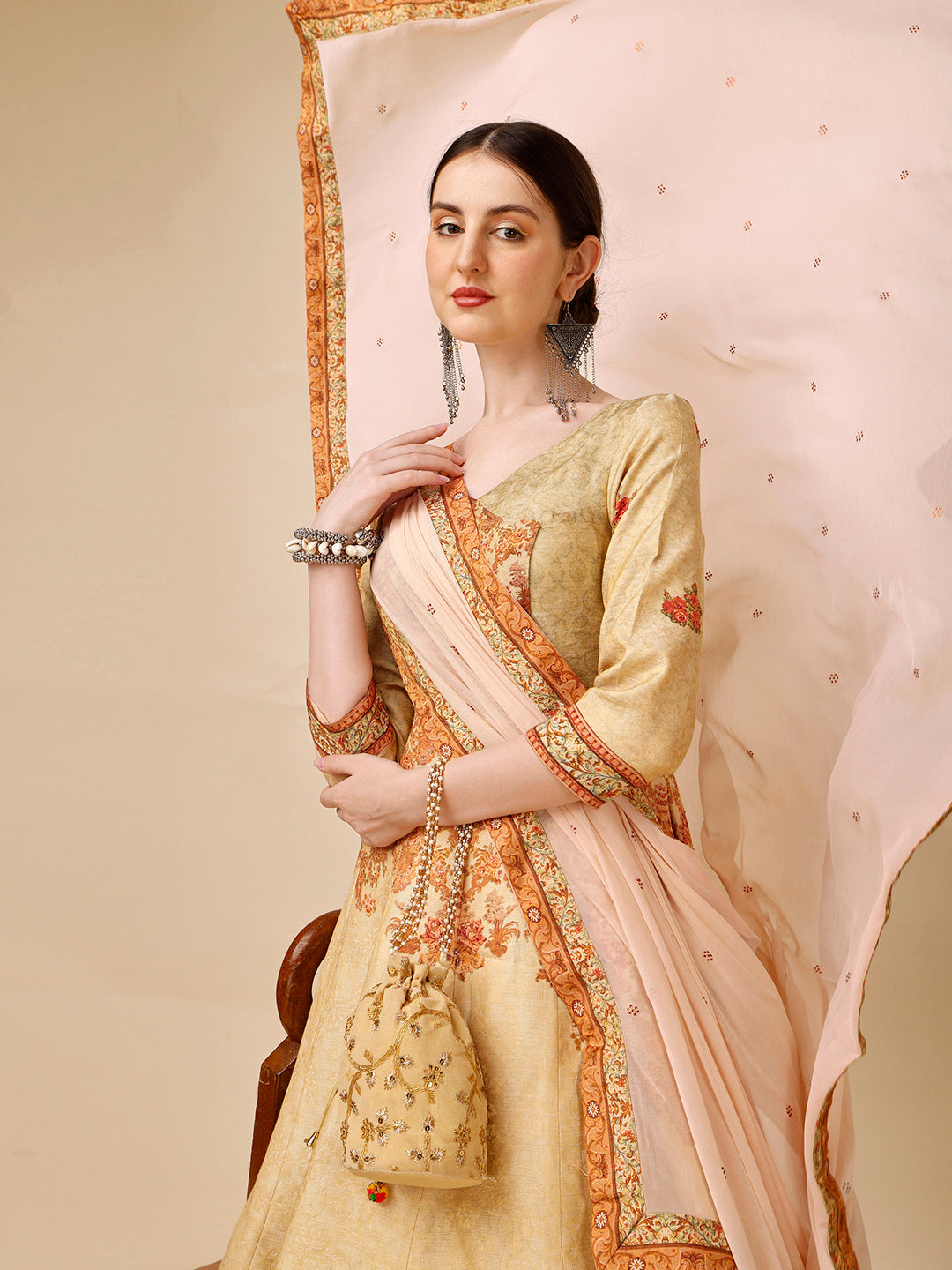 Timeless Charm: A Banarasi Jacquard Silk Gown - qivii