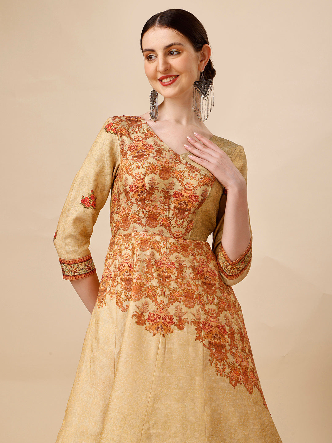 Timeless Charm: A Banarasi Jacquard Silk Gown - qivii