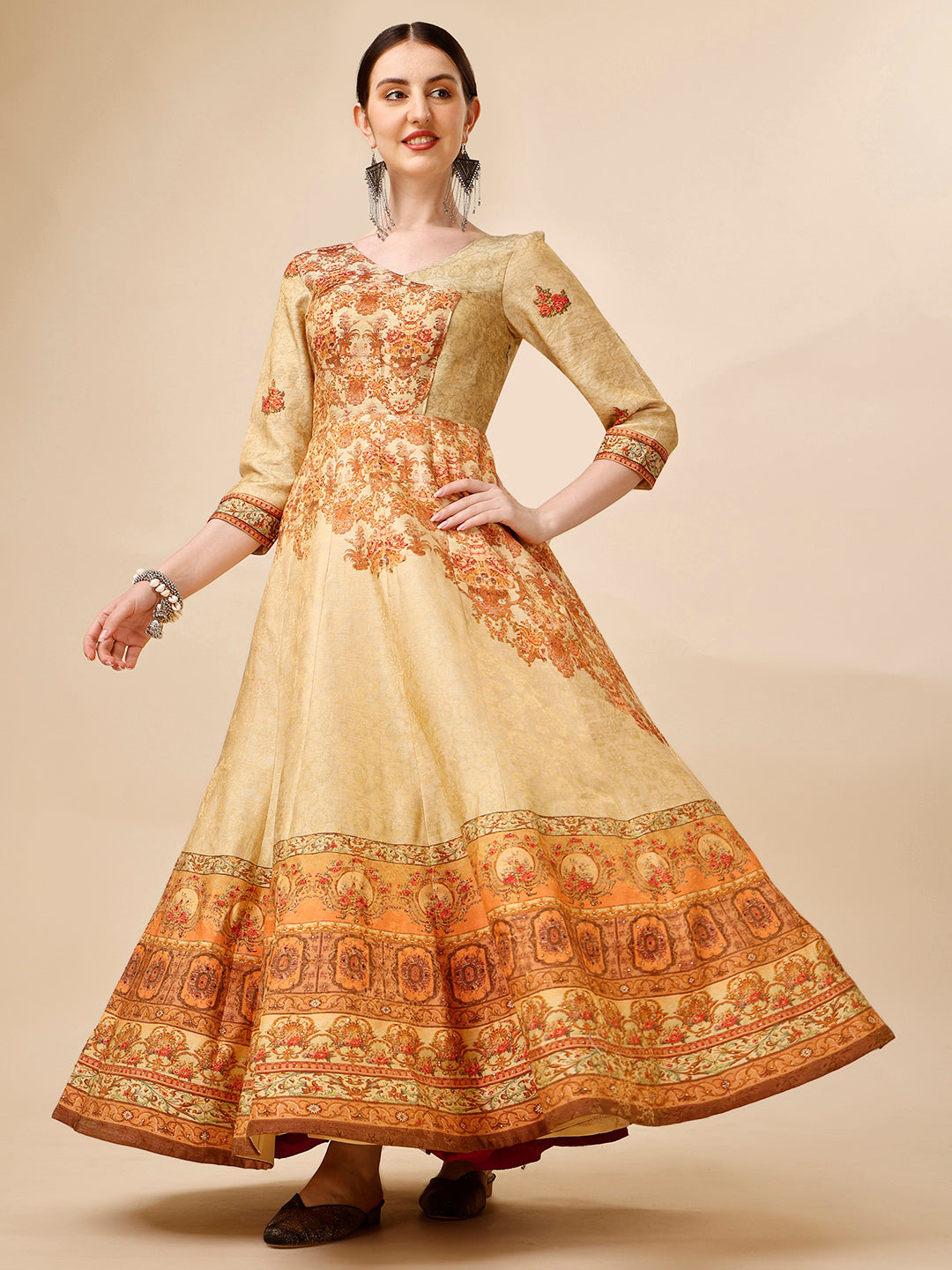 Timeless Charm: A Banarasi Jacquard Silk Gown - qivii